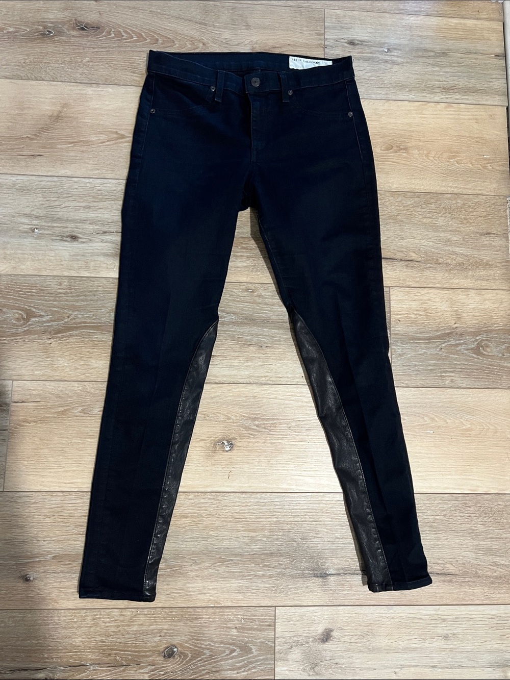 rag & bone Black Skinny Jeans with Leather-Look Inset